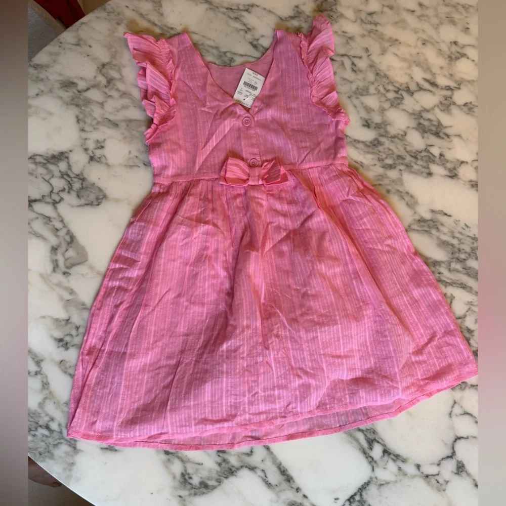 NWT Crewcuts Pink Ruffled Sundress Sleeveless Bow in Back Casual Textured Sz 8